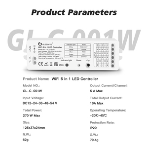 Controlador de tira de luces <span class=keywords><strong>LED</strong></span>, controlador <span class=keywords><strong>WiFi</strong></span> <span class=keywords><strong>5</strong></span> en <span class=keywords><strong>1</strong></span> DC12 ~ 54V Max10A, para tira de luces <span class=keywords><strong>LED</strong></span> de un solo Color CCT RGBW - Product Image 3