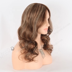 Elegante 16 pulgadas Beach Wave Caramel Latte Color Cabello europeo Seda Top Glueless Cap La mayoría de las pelucas de aspecto natural para adelgazar el cabello - Product Image 2
