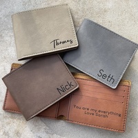 Dompet Kulit Sintetis Pria Tipis Personalisasi, Dompet Pria Custom, Dapat Diukir Laser
