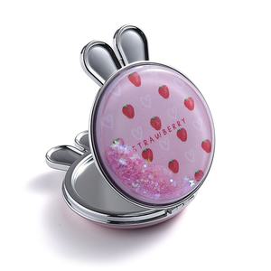 Cadeaux créatifs, miroir de poche pliable en forme de tête de lapin avec liquide de sable mouvant brillant en cristal - Product Image 1