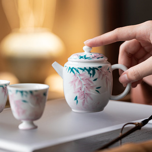 Guanlan White Porcelain Hand-Painted Wisteria Flower Teapot With Lid Kung Fu <b>Tea</b> <b>Set</b> Household Ceramic <b>Tea</b> Maker - Product Image 2