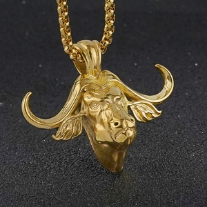 Pendentif Tête de Taureau Creuse Polie Haute Brillance pour Homme en Acier Inoxydable, Style Punk, Personnalisable, Collier Tête de Taureau - Product Image 2