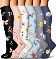 Kniehohe Blumen-Kompressionsstrümpfe Atmungsaktive Nylon-Spandex-Stützstrümpfe für Krankenschwestern Reisen Sport Großhandel Individuelles Logo China