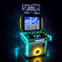 Machine de jeu d'arcade de course à deux joueurs à monnayeur avec deux volants et lumières LED pour divertissement en intérieur