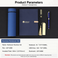 Set de Regalo de Lujo con Termo, Cuaderno, Bolígrafo, Marcapáginas y USB en Color Azul Marino y Dorado, Recuerdo para Reuniones Anuales, Logotipo Personalizado, Venta al Por Mayor