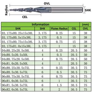 Personalizzabile OEM carburo di tungsteno a spirale conica sfera naso fresa R0.5/R1/R1.25/R1.5 Router CNC incisione Bit Altin per stagno - Product Image 3