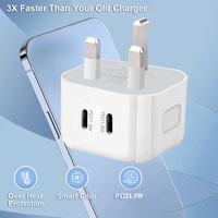Chargeur mural USB Type-C double PD21.5W, prise EU/UK/BS, double port, charge rapide, compatible ordinateur portable, ignifuge, CE ROHS