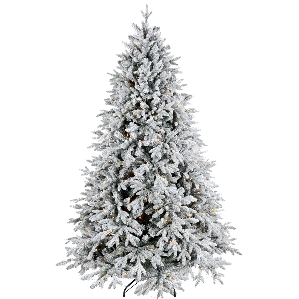 Flocked White Snowing Artificial Holiday Christmas Tree with LED Lights