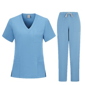 Women Scrub Set V-Neck Short Sleeve Pants Moisture Wicking Hospital Uniforms Split Set Knitted Fabric S XXL - Product Image 5