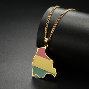 Collar de mapa de Bolivia esmaltado para mujeres y hombres, colgante de bandera boliviana de acero inoxidable, regalo de joyería de moda - Product Image 4
