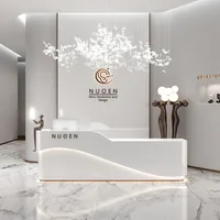 Comptoir de réception de salon de beauté moderne en cuir avec finition laquée, luxe léger, haut de gamme