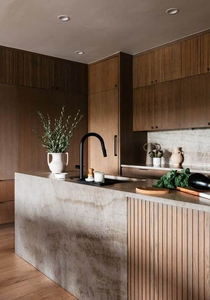 Mobili da <span class=keywords><strong>Cucina</strong></span> in Noce Vermont con <span class=keywords><strong>Isola</strong></span> Curva e Nicchia Integrata per Elettrodomestici, Ideali per Ristrutturazioni - Product Image 6
