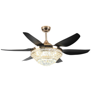 Modern Ceiling Fan Light With Crystal Chandelier 6 Blades LED Flush Mount For Living Room Bedroom - Product Image 2