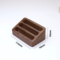 Porte-cartes de visite géométrique à trois compartiments en bois massif avec support à pendule pour rangement de bureau et cadeaux d'affaires