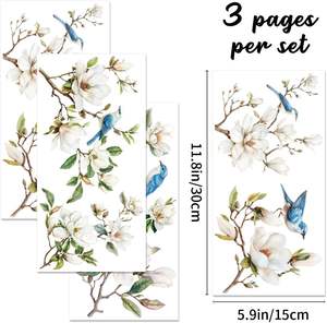 3 Hojas de Transferencias Adhesivas Vintage con Aves y <span class=keywords><strong>Flores</strong></span>, Transferencias Adhesivas de <span class=keywords><strong>Flores</strong></span> de Magnolia <span class=keywords><strong>para</strong></span> Manualidades y <span class=keywords><strong>Muebles</strong></span> - Product Image 2