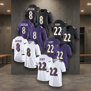 Maillot de football américain brodé pour jeunes Baltimore 8 Lamar Jackson 22 Derrick Henry, coupe courte pour enfants, séchage rapide, cousu, édition limitée - Product Image 3
