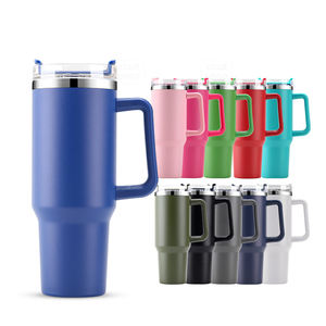 Vaso de acero inoxidable con cambio de color negro y Rosa de 40 oz con recubrimiento en polvo de logotipo de impresión de alta calidad personalizado con pajita con asa - Product Image 1