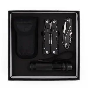 4 piece all in 1 gift box for men multi Tool kit for emergency, mini multi tool pliers, portable flashlight, knife