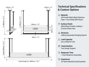 Industrial Style <strong>Black</strong> Iron <strong>Clothing</strong> Display Fixture with Ceiling Hanging <strong>Rail</strong> for Boutique Fashion Retail Store Interior Design - Product Image 4