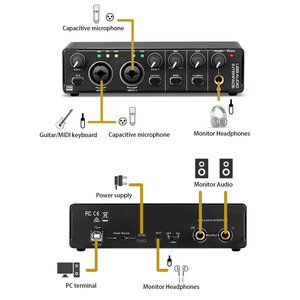 <span class=keywords><strong>Interface</strong></span> <span class=keywords><strong>audio</strong></span> <span class=keywords><strong>USB</strong></span> professionnelle avec carte son alimentation fantôme 48V pour l'enregistrement en studio et la production musicale sur PC Mac - Product Image 2