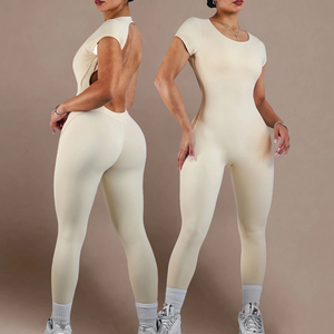 Tuta da donna a manica corta a vita corta da donna tuta di un pezzo elastica gamba lunga e pagliaccetto corto Yoga Pilates Dancewear - Product Image 1