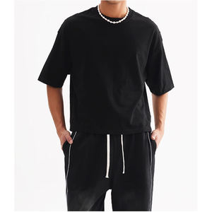 100% coton T-shirt surdimensionné pour hommes 300gsm haute qualité Boxy recadrée motif solide Logo personnalisé sérigraphie - Product Image 1