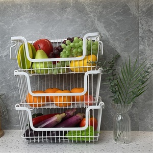 Home multi-layer storage basket, wrought iron zero food basket, kitchen and living room drainage storage <b>rack</b>, stackable - Product Image 3
