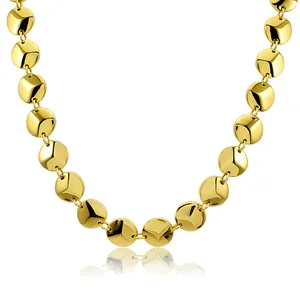 Kalung Liontin Bulat untuk Wanita, Kalung Rantai Geometris Panjang Choker Modis Warna Emas Perak, Perhiasan Collier