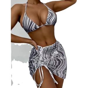 Traje de Baño Bikini Micro Mini de 3 Piezas para Mujer, Sexy, Abierto, con Push-Up, Color Sólido, Servicio OEM, Diseño Personalizado - Product Image 5