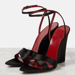 Zapatos de tacón alto de satén con diamantes de imitación y flecos para damas de honor, elegantes y con temperamento, color negro, para boda, 2026 - Product Image 4