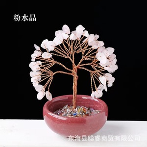 Miniature <b>Crystal</b> Money <b>Tree</b> In Green Bowl Handmade Decor For Home Office Gift - Product Image 4