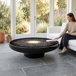 Custom Fiberglass Coffee <strong>Table</strong> <strong>Round</strong> Center <strong>Table</strong> Modern Glossy <strong>Black</strong> <strong>Side</strong> <strong>Table</strong> for Villa Hotel Lounge - Product Image 3