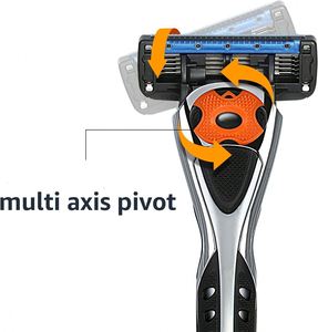 In the Trend 5 Blade Stainless Steel Pivoting Head <b>Razor</b> with Rubber Handle Non-Disposable for Men's Face Shave - Product Image 4