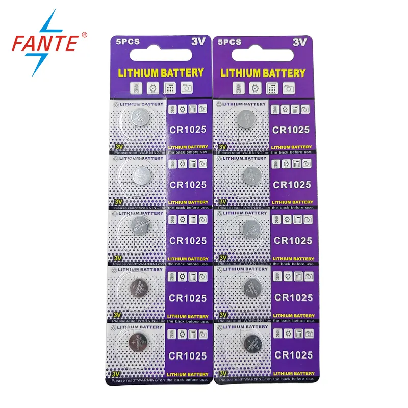 Fante Cr1025 3.0V 30Mah Primarly Lithium Knop Batterij Munt Grootte Voor Afstandsbediening Speelgoed Met Tag