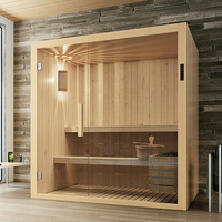 Sauna Cuadrada Interior de Cedro Rojo Canadiense Premium para 6 Personas, para Baño o Spa, con Estufa Eléctrica Harvia