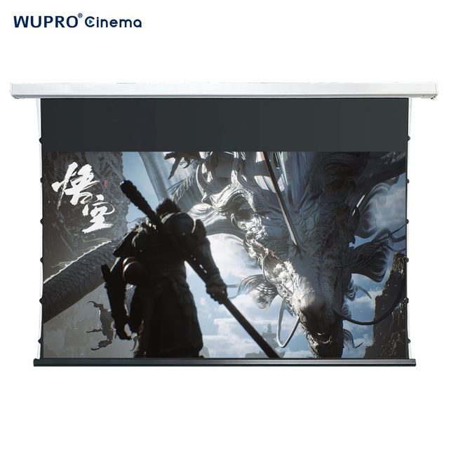 72-150 Inch OEM Wupro ALR PET Crystal Projector Screen Enhanced Gain Gray Crystal Drop Down Automatic Pull Down Projector Screen