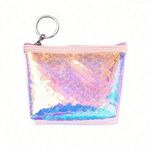 Porte-monnaie carré étanche en TPU laser pour filles, motif écailles de poisson coloré, petit sac à monnaie tendance - Product Image 1