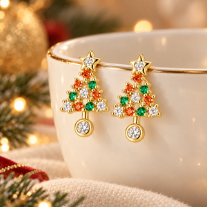 Orecchini a perno piccoli a forma di albero di Natale da donna, design a stella colorata per le feste, accessori regalo per uso quotidiano e feste - Product Image 3