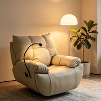 Gepolsterter Kratzfester Leder-Einzelsessel mit Telefonhalter Couch-Möbel Manuell Drehbar und Schaukelnd Üppig Gepolstertes Bettsofa