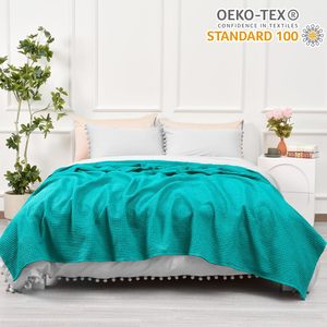 <span class=keywords><strong>Plaid</strong></span> en coton jacquard brodé 100 % coton, confortable <span class=keywords><strong>et</strong></span> douillet, tissé pour toutes les saisons, couleur turquoise - Product Image 3