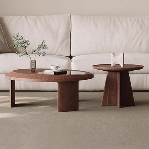 <span class=keywords><strong>Table</strong></span> basse moderne milieu du siècle en écorce de noyer salon petit appartement minimaliste <span class=keywords><strong>Table</strong></span> basse ronde en bois massif en verre