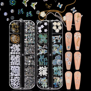 12 Grilles de Breloques pour Ongles en Résine Aurore, Papillons, Fleurs, Strass, Accessoires de Décoration pour Manucure et Nail Art - Product Image 3