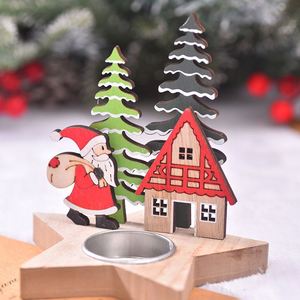 Christmas Home Decor <b>Xmas</b> Tree Santa Claus Shaped Holder Gift Family Elk Angle Wooden Table Sign for Candle - Product Image 3