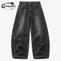 Jeans amples pour hommes YOUMI ODM/OEM avec logo personnalisé, coupe large et incurvée, denim vintage noir gris marbré, pantalon baggy