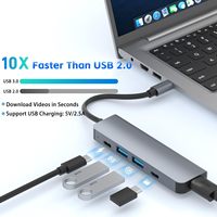Docking Station Multiport 5-in-1 Tipe C, Adaptor Ekspansi Berbahan Aluminium Alloy dengan HUB USB, 4K HDTV, 100W PD, USB & Data Tipe C