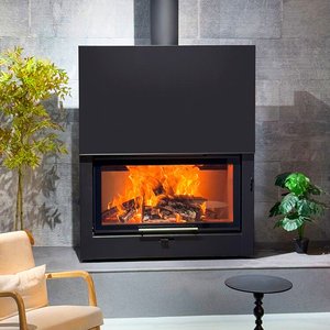 Cheminée moderne à bois véritable avec <span class=keywords><strong>foyer</strong></span> réel, corps en acier épaissi, grande vitre panoramique, porte coulissante, chauffage au feu véritable - Product Image 1