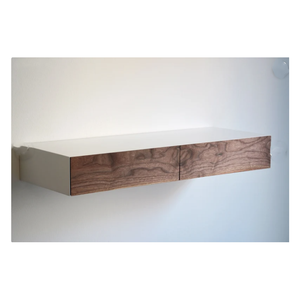 מדף יהירות לבית חווה עם מגירות אגוז מינימליסטי לבן צף שולחן איפור מדף עץ עם מגירה - Product Image 3