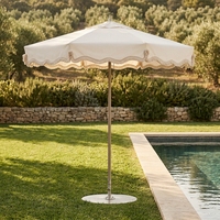 Parasol de jardin vintage robuste de 2,4 m, personnalisé OEM, de qualité supérieure, blanc, avec franges et pompons en coton, pour piscine