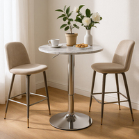 Table de bar moderne à hauteur de comptoir, réglable en hauteur, pivotante, ronde, avec plateau en marbre blanc pour les petits espaces
