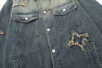 Tendance Populaire High Street Design Lavé Denim Vintage Patch Hommes Jeans Veste